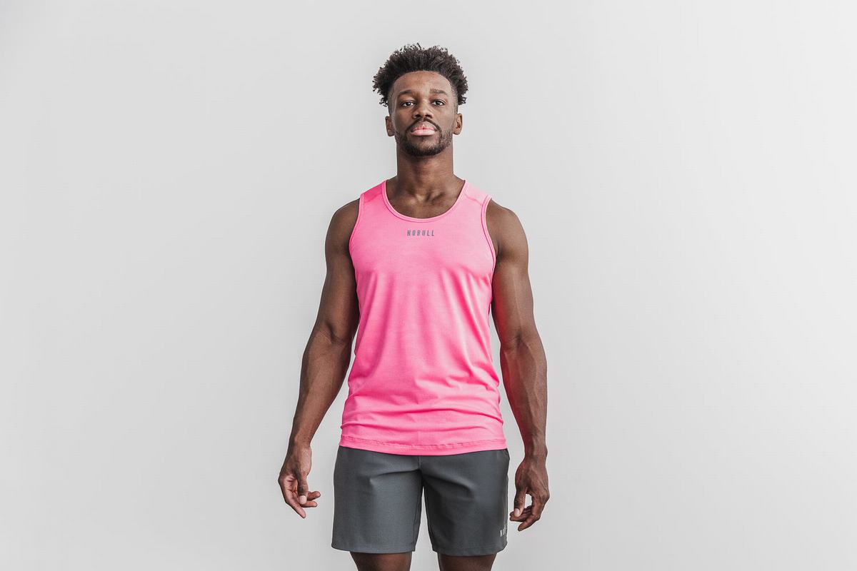 Nobull Lightweight Textured Neon Men\'s Tank Tops Pink Camo | Australia (YP4279)